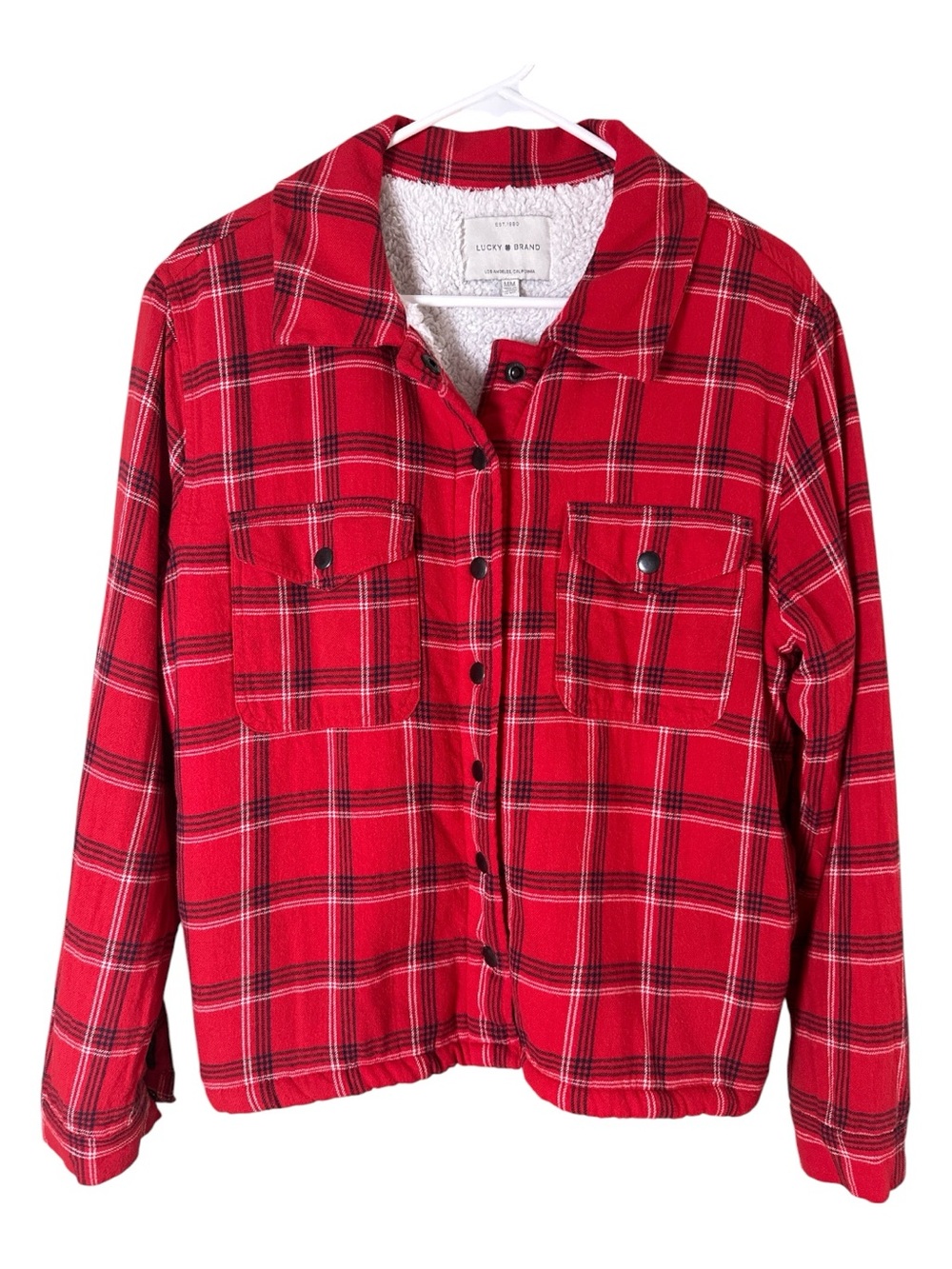 Lucky Brand Women’s Red Plaid Sherpa Lined Shacket Size M